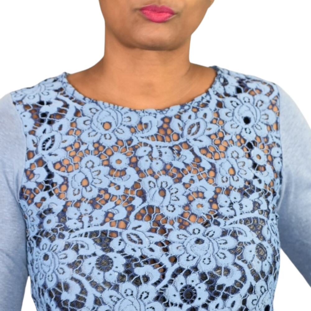 Sundance Ariadna Top Blue Lace Knit Sweater Scallop Hem Long Sleeves Size XS - Picture 4 of 14